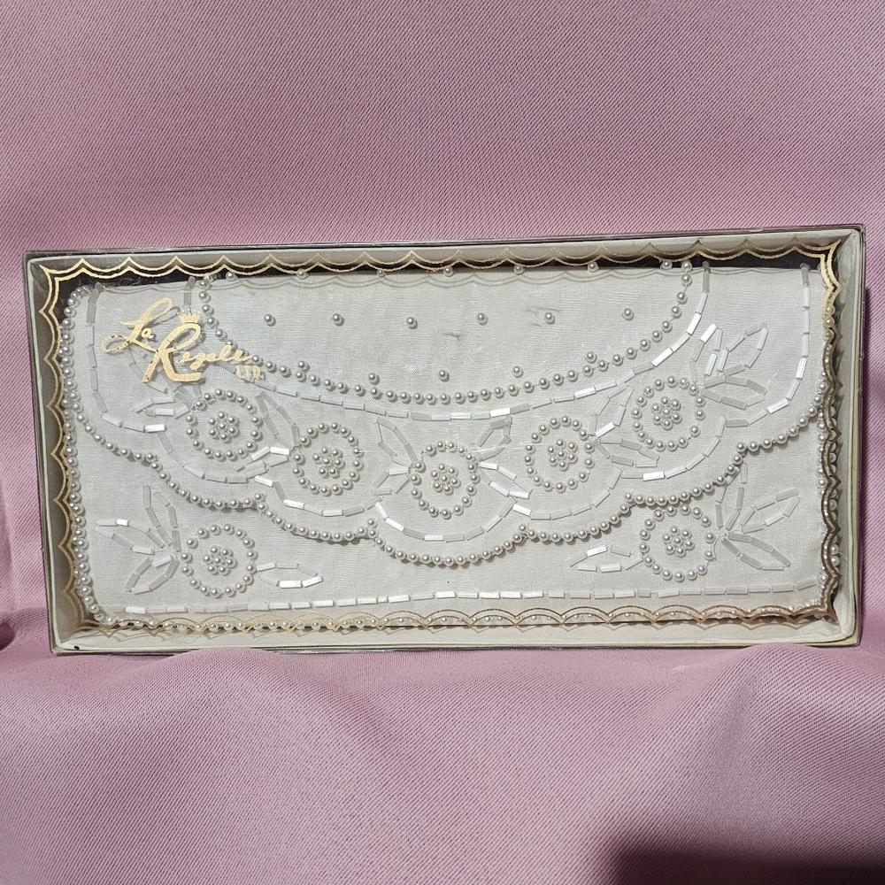 Vintage La Regale Beaded White Pearl Clutch Purse